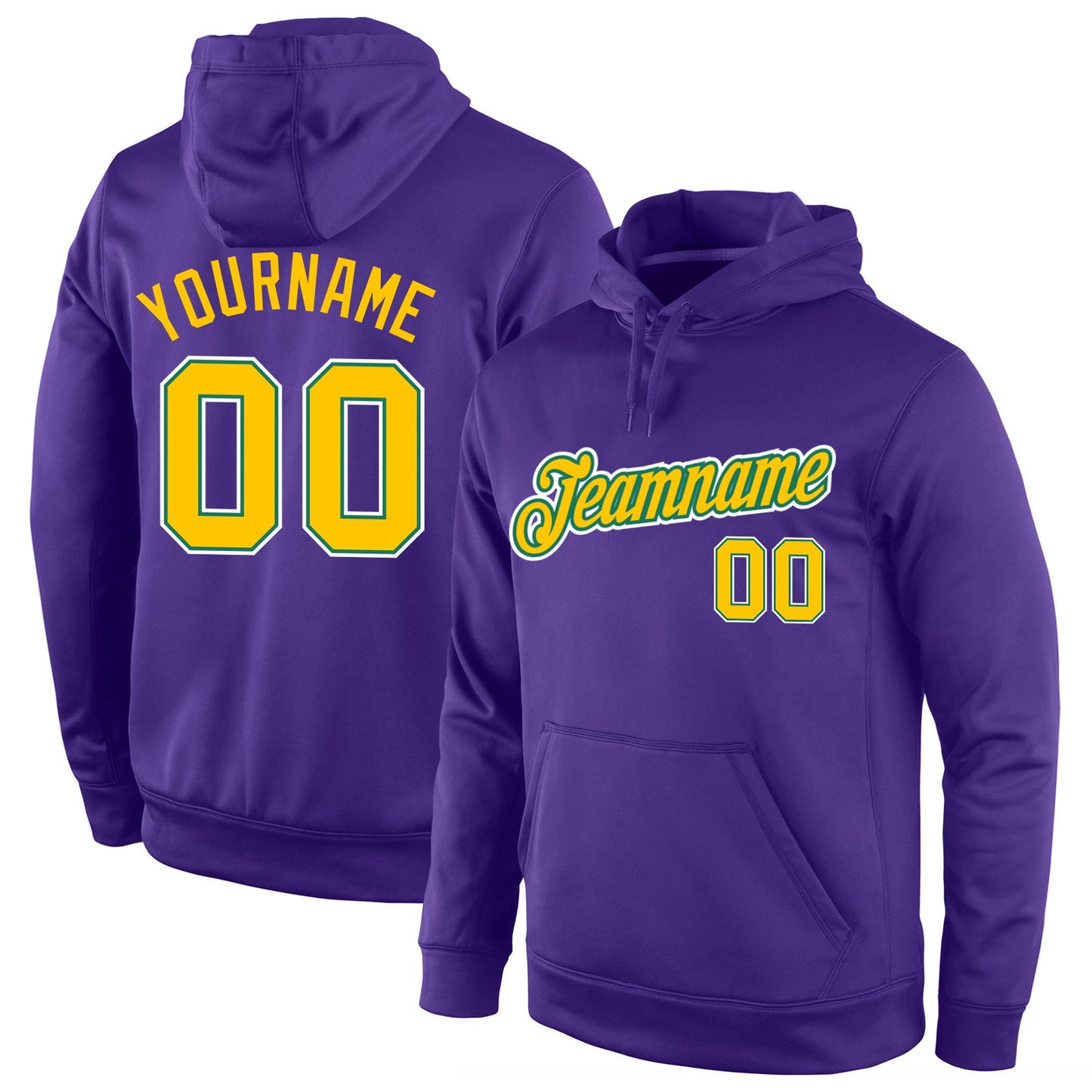 Custom Stitched Purple Gold-Kelly Green Sports Pullover Sweatshirt Hoodie - Main View