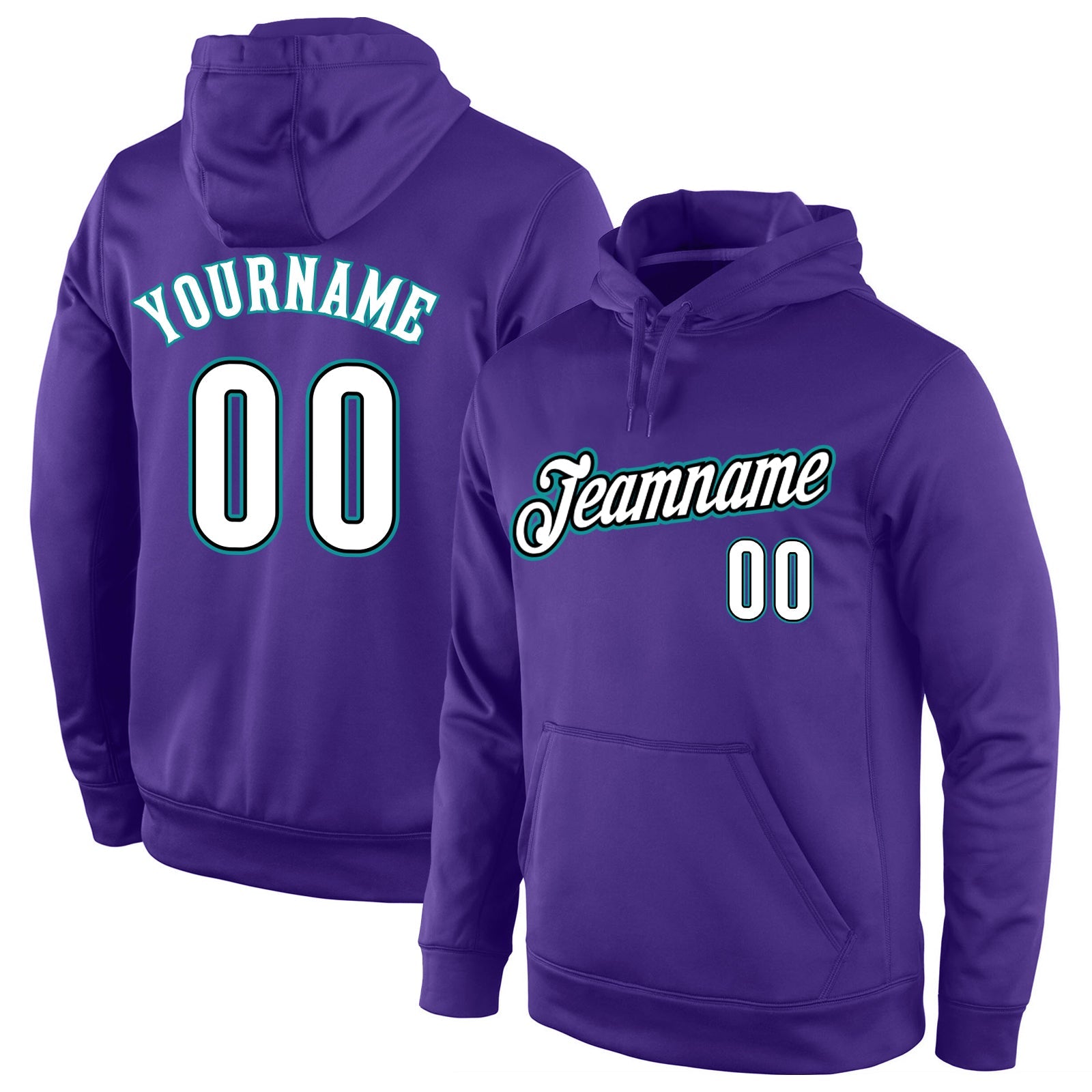 Custom Stitched Purple White-Aqua Sports Pullover Sweatshirt Hoodie - Main View