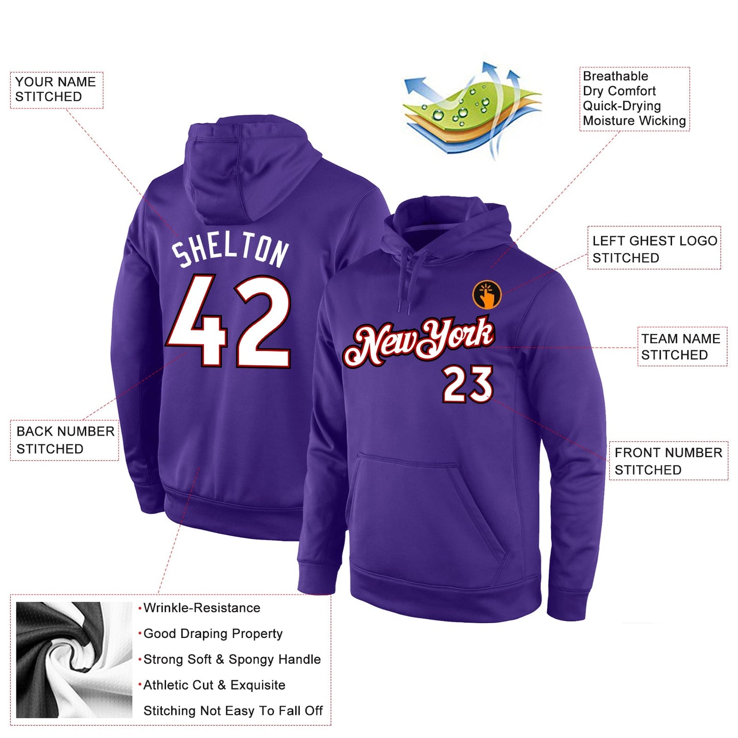 Custom Stitched Purple White-Red Sports Pullover Sweatshirt Hoodie view 4