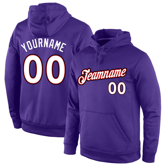 Custom Stitched Purple White-Red Sports Pullover Sweatshirt Hoodie - Main View