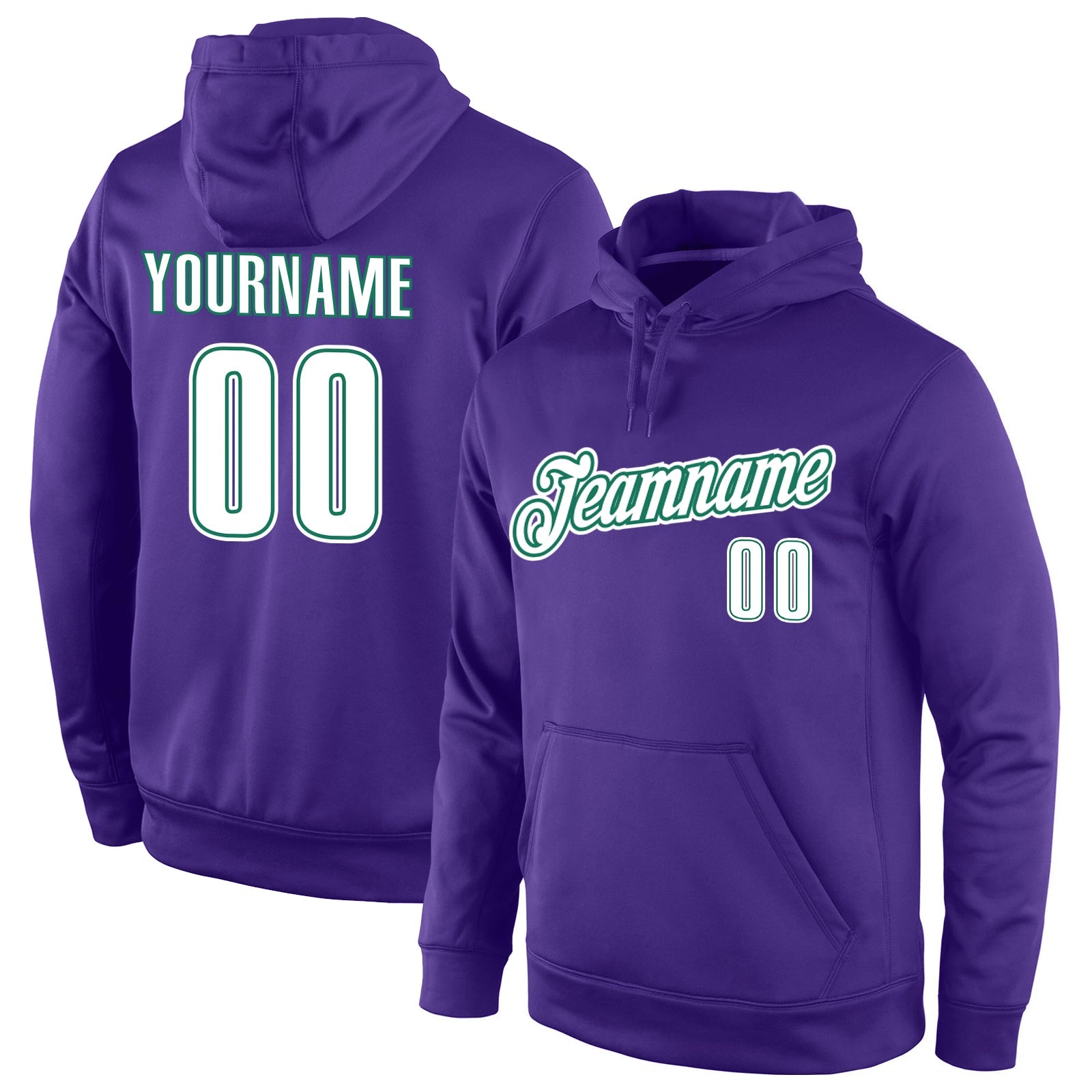 Custom Stitched Purple White-Kelly Green Sports Pullover Sweatshirt Hoodie - Main View