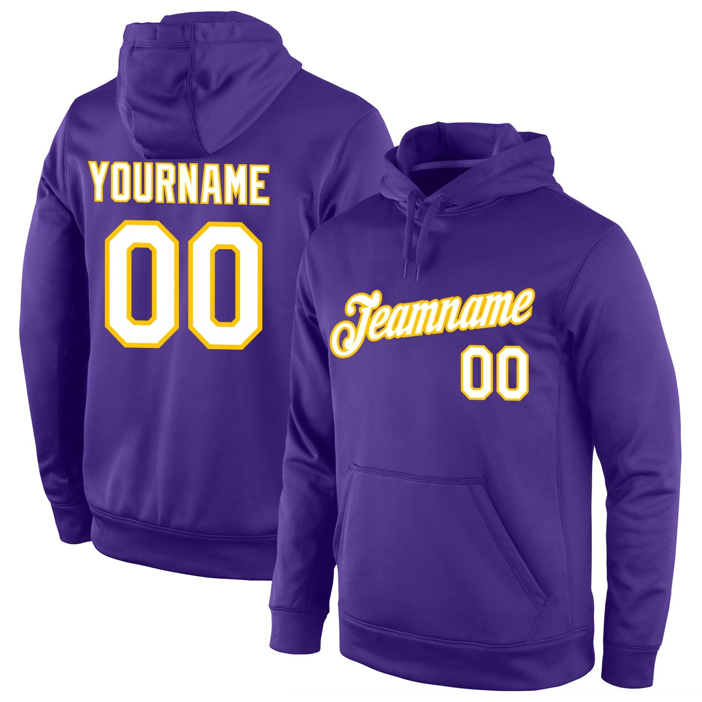 Custom Stitched Purple White-Gold Sports Pullover Sweatshirt Hoodie - Main View