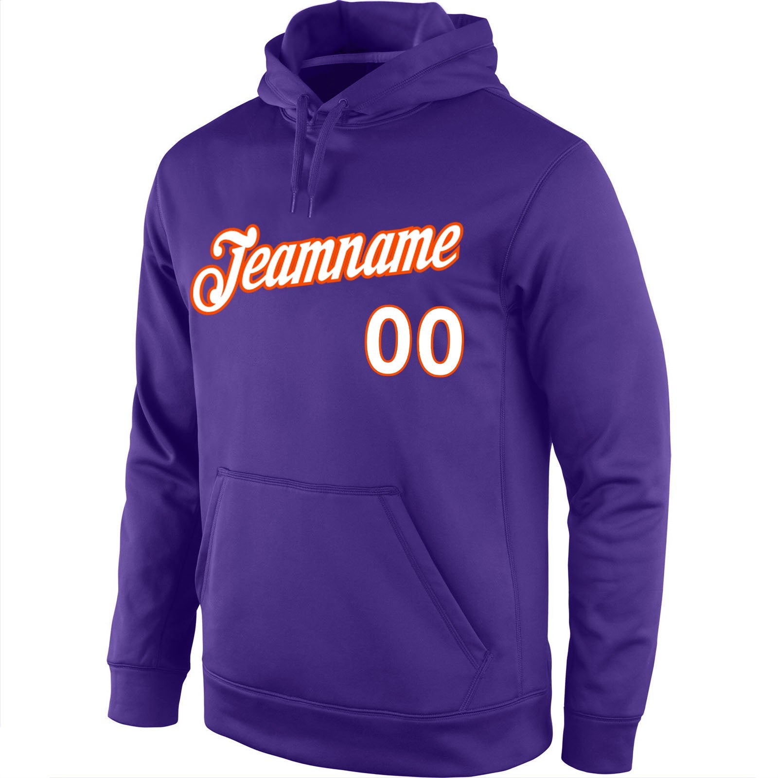 Custom Stitched Purple White-Orange Sports Pullover Sweatshirt Hoodie view 2