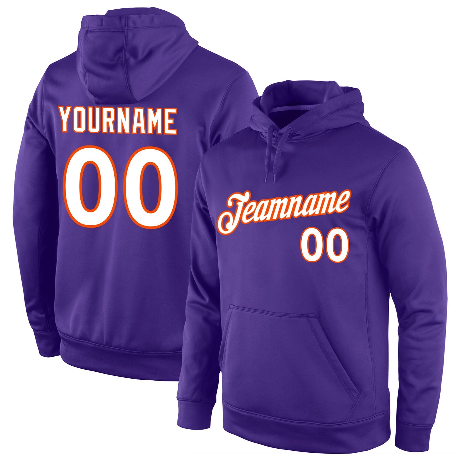 Custom Stitched Purple White-Orange Sports Pullover Sweatshirt Hoodie - Main View