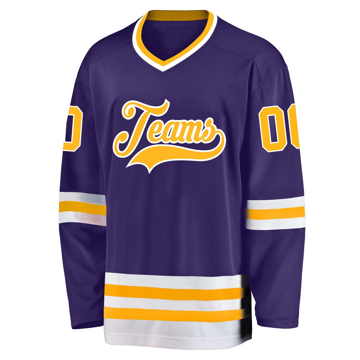 Custom Purple Gold-White Hockey Jersey view 3