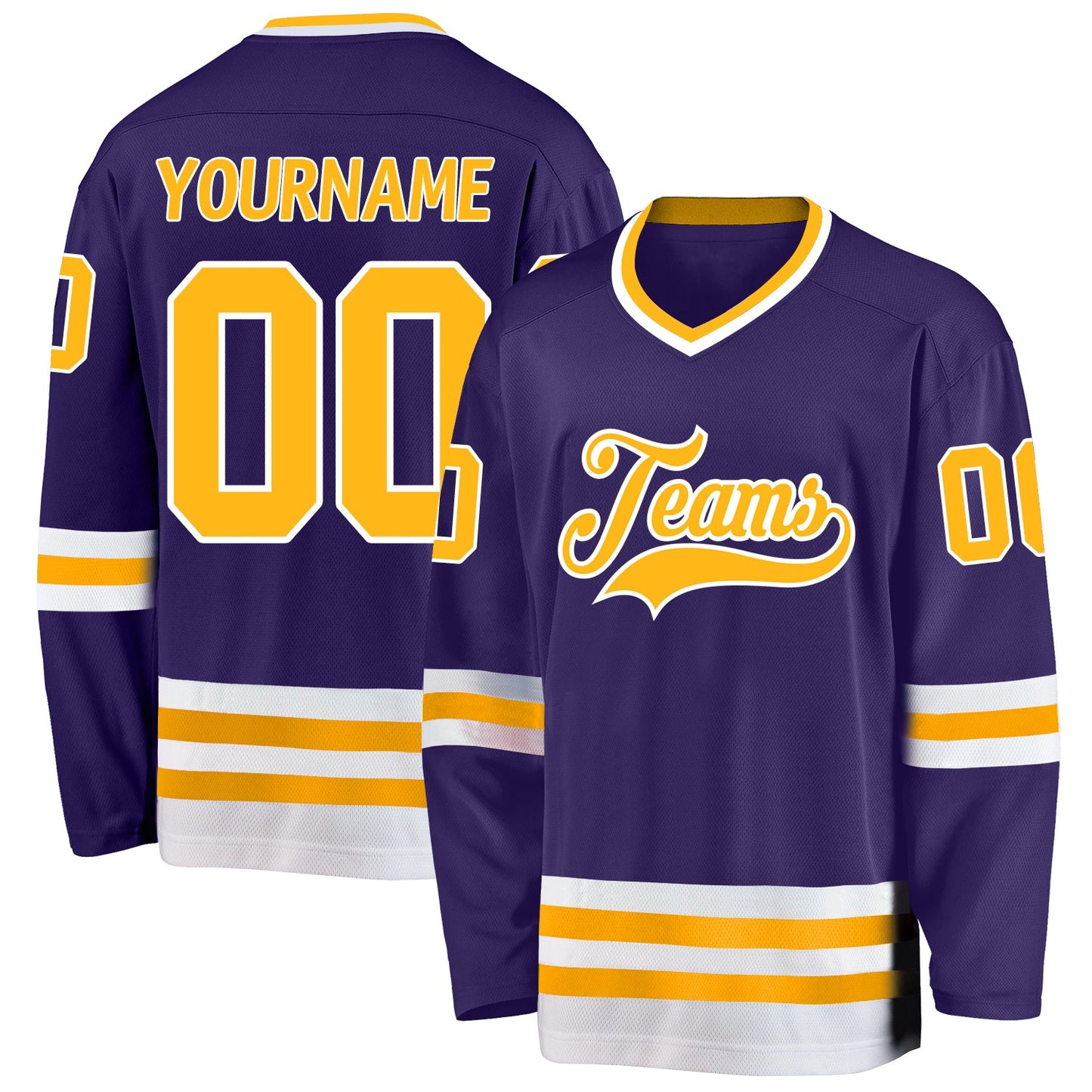 Custom Purple Gold-White Hockey Jersey - Main View