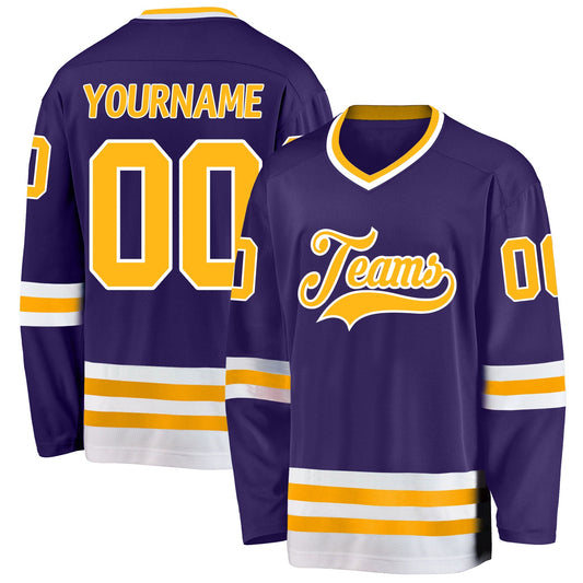Custom Purple Gold-White Hockey Jersey - Main View