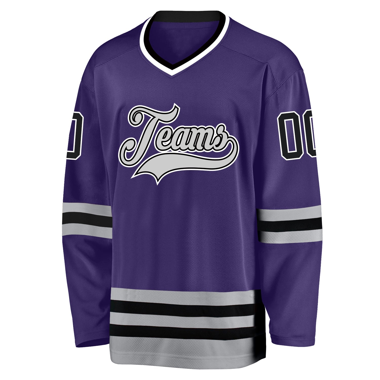 Custom Purple Black-Gray Hockey Jersey view 2