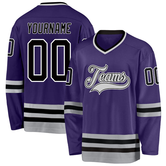 Custom Purple Black-Gray Hockey Jersey - Main View