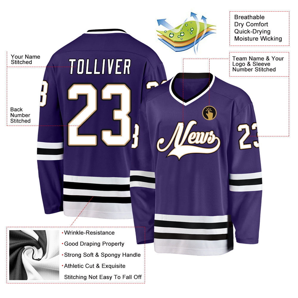 Custom Purple White-Black Hockey Jersey view 4