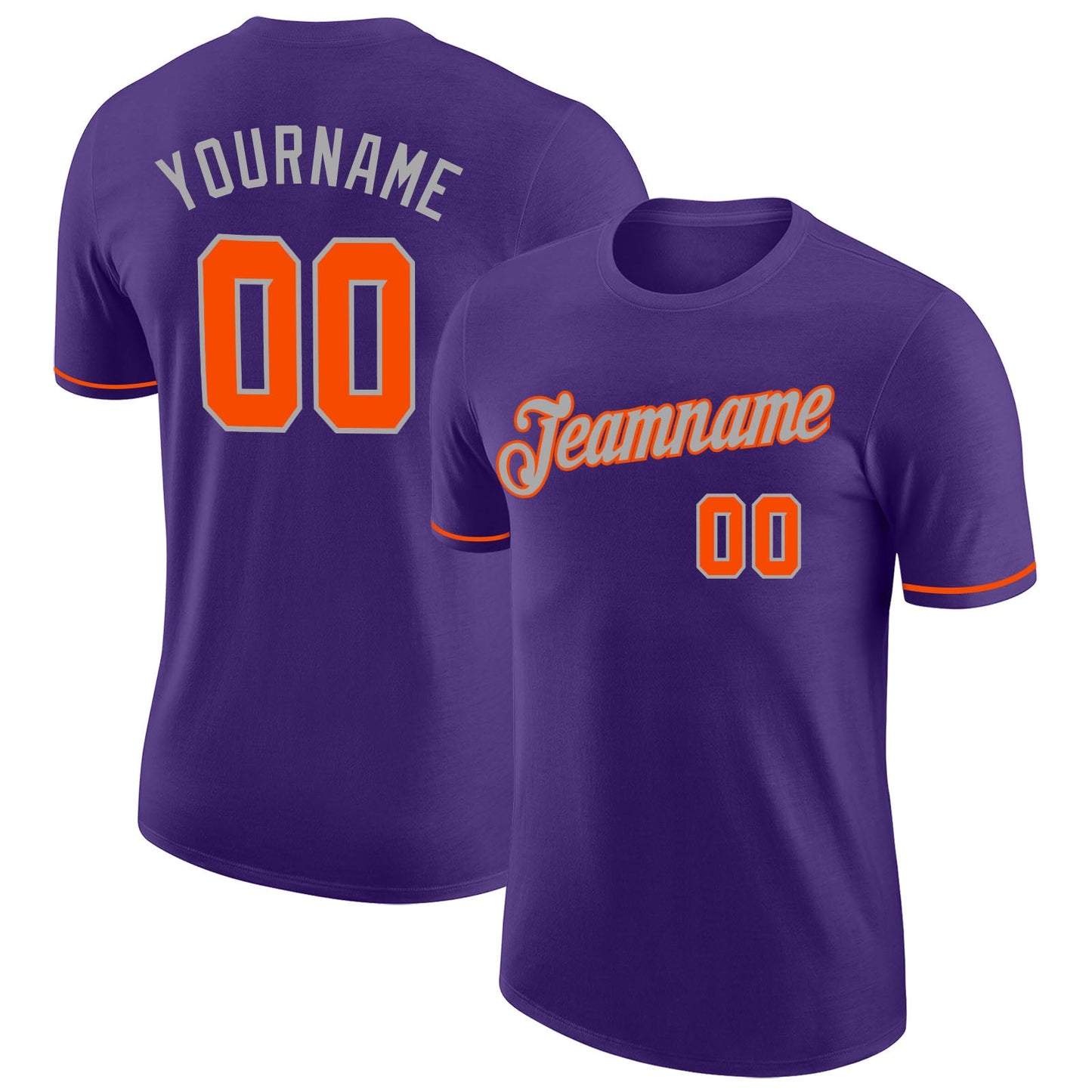 Custom Purple Orange-Gray Performance T-Shirt - Main View