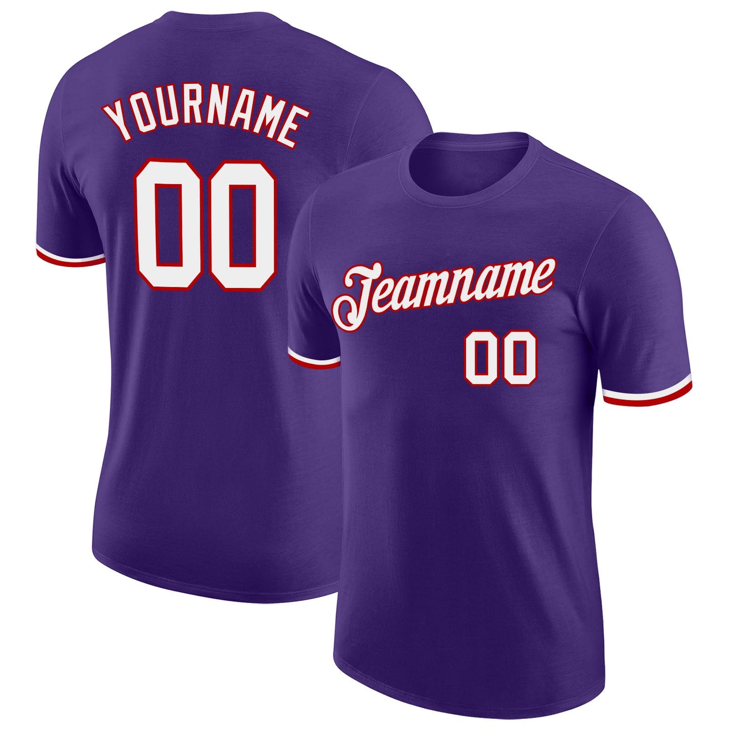 Custom Purple White-Red Performance T-Shirt - Main View