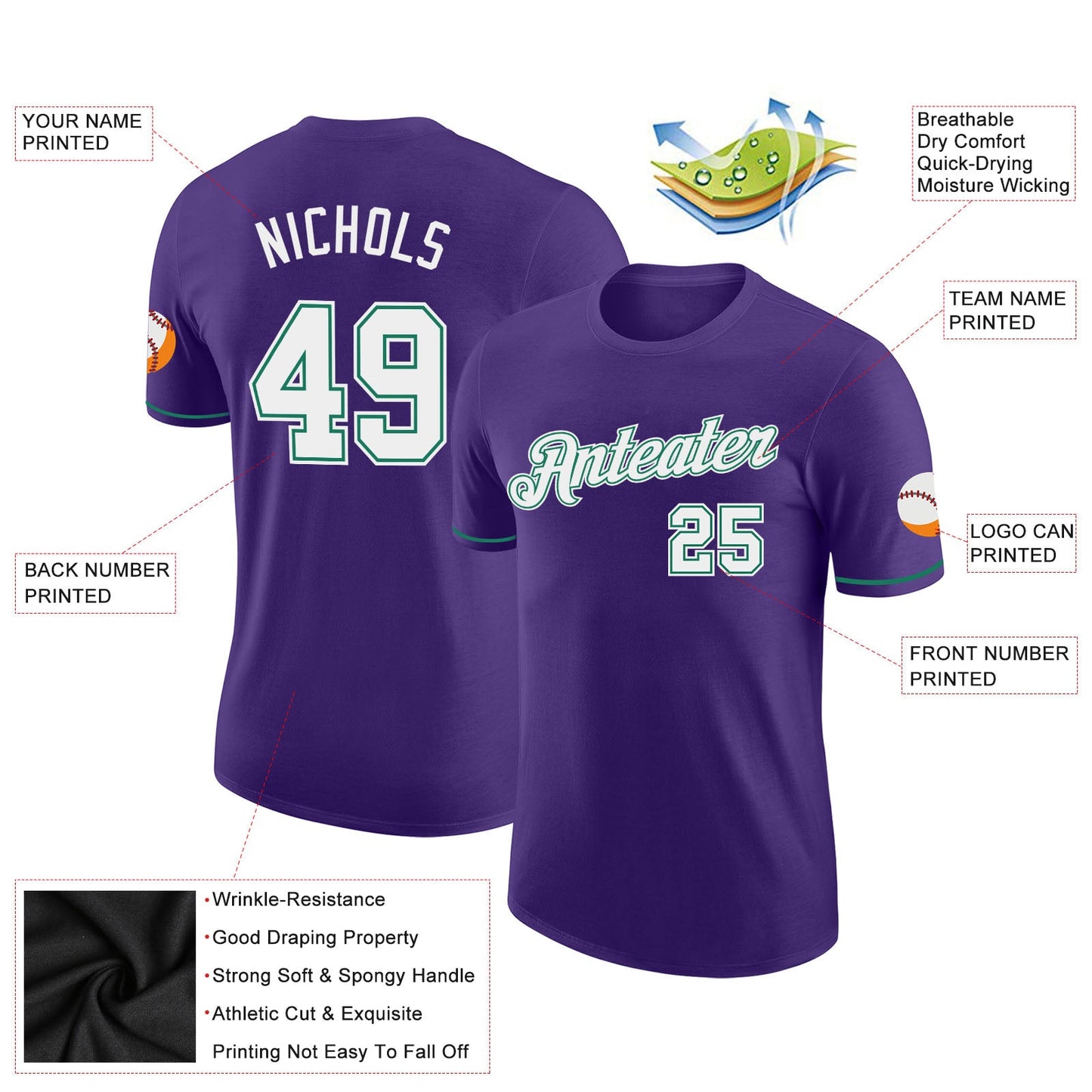 Custom Purple White-Kelly Green Performance T-Shirt view 2