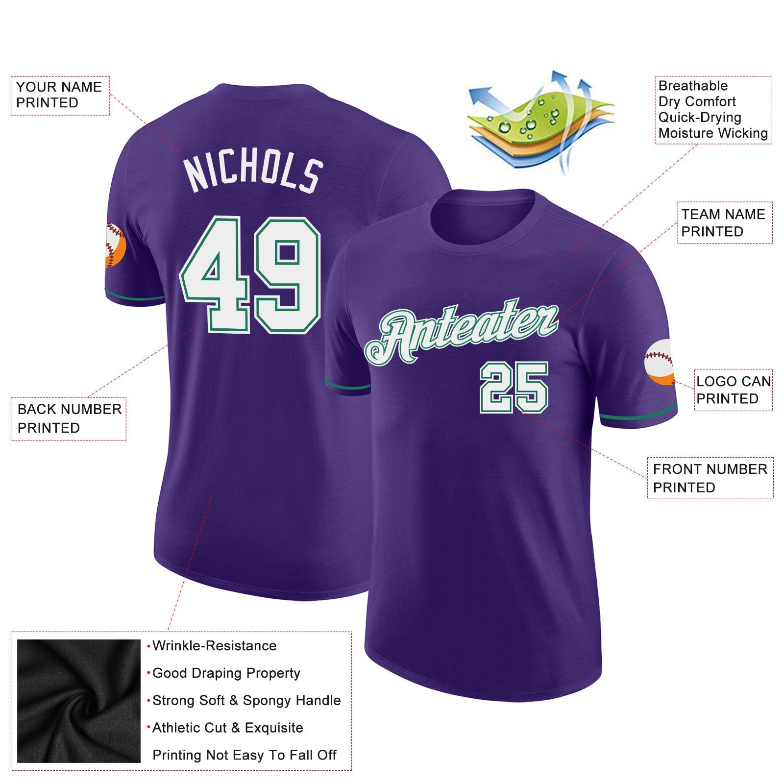 Custom Purple White-Kelly Green Performance T-Shirt view 2