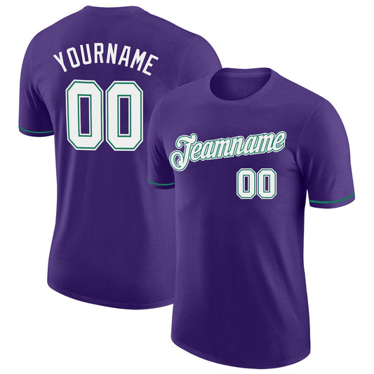 Custom Purple White-Kelly Green Performance T-Shirt - Main View