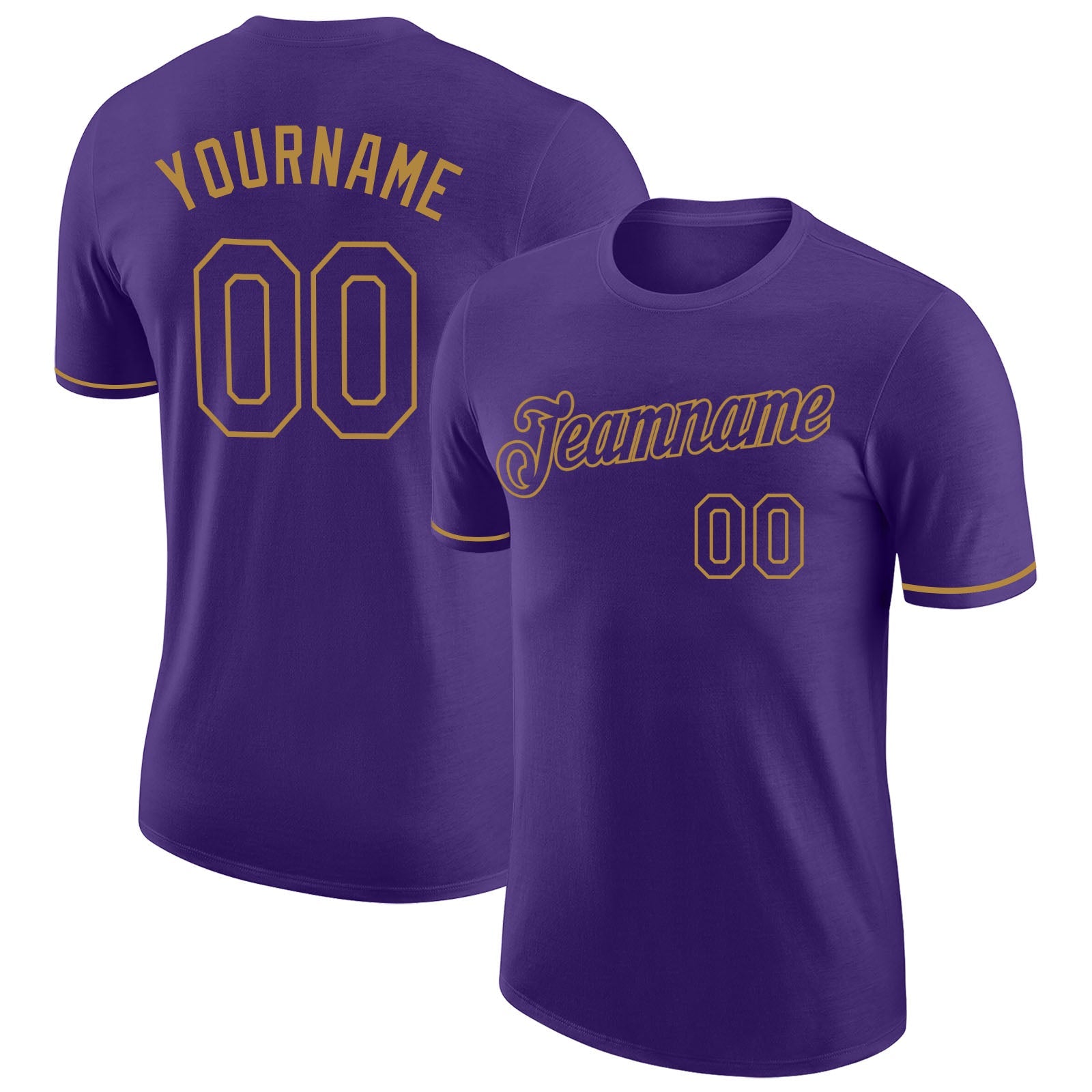 Custom Purple Purple-Old Gold Performance T-Shirt - Main View