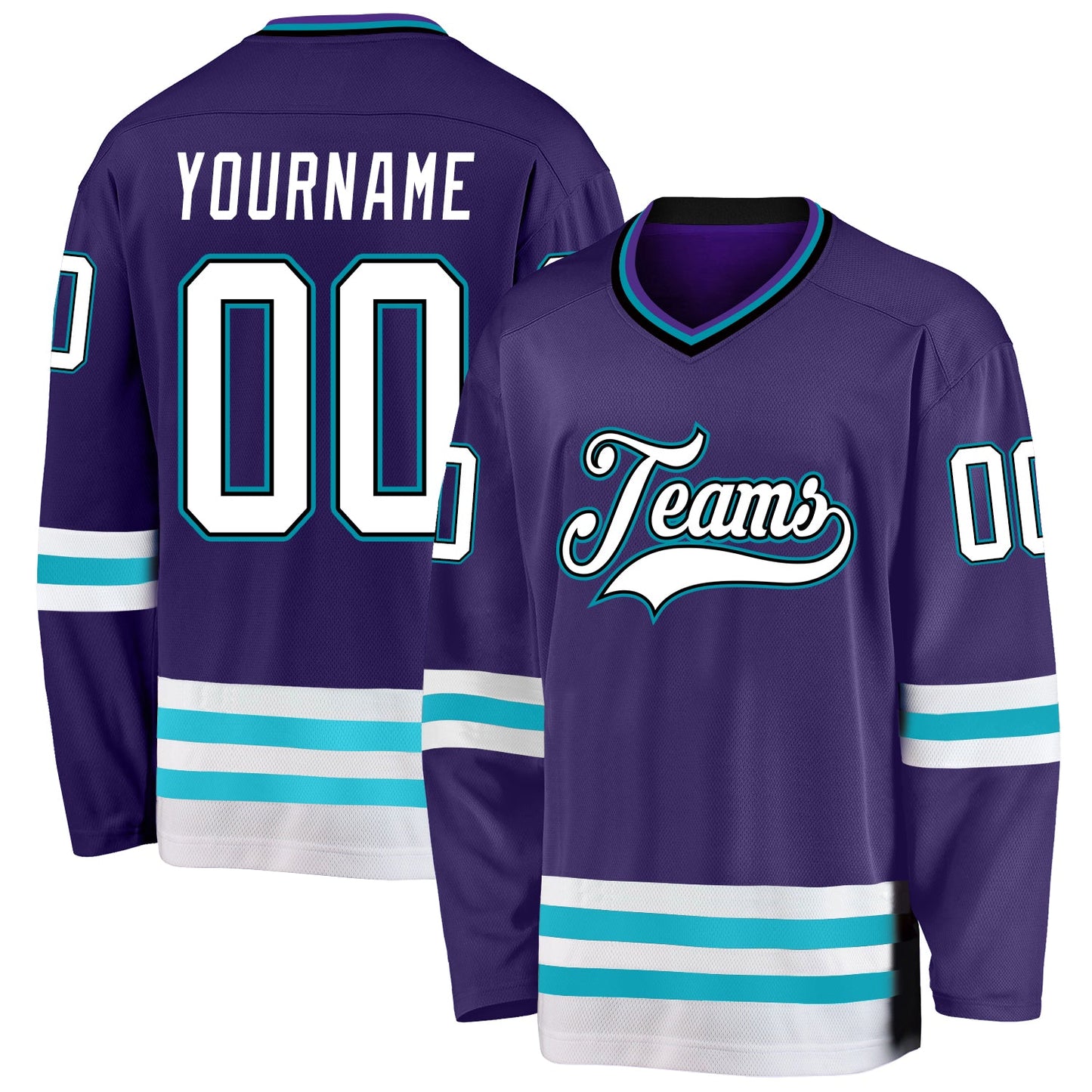Custom Purple White-Teal Hockey Jersey - Main View