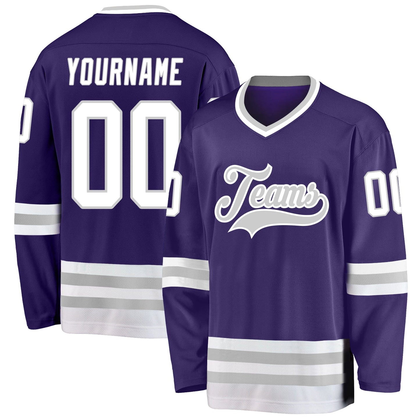 Custom Purple White-Gray Hockey Jersey - Main View