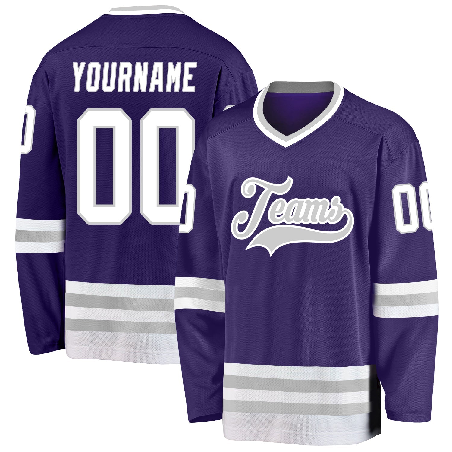 Custom Purple White-Gray Hockey Jersey - Main View