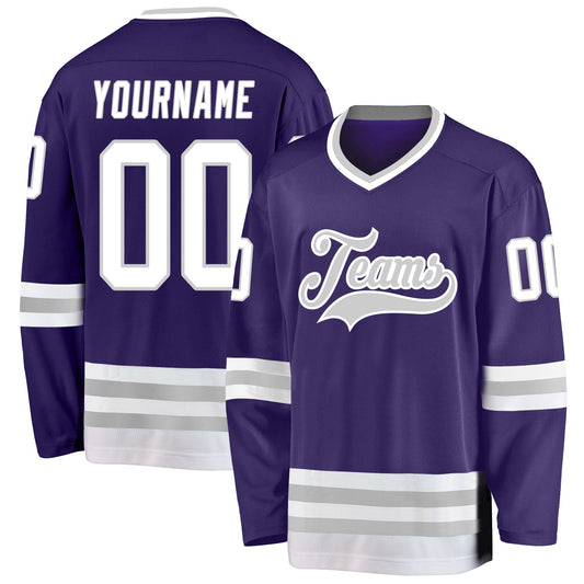 Custom Purple White-Gray Hockey Jersey - Main View