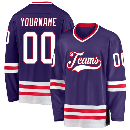 Custom Purple White-Red Hockey Jersey - Main View