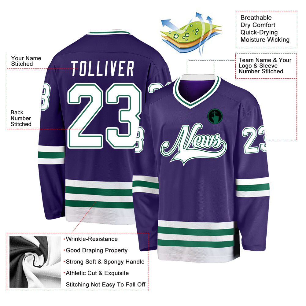 Custom Purple White-Kelly Green Hockey Jersey view 2