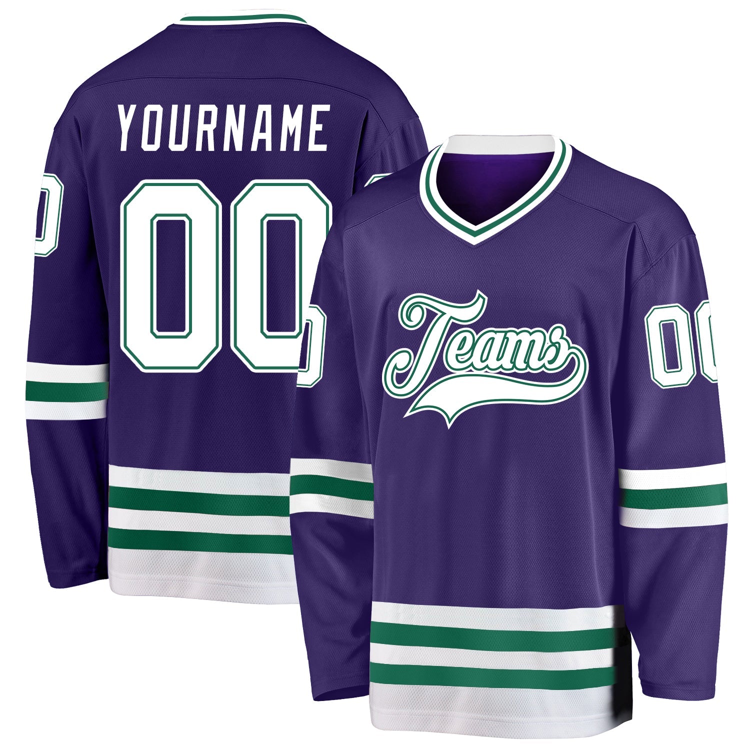 Custom Purple White-Kelly Green Hockey Jersey - Main View