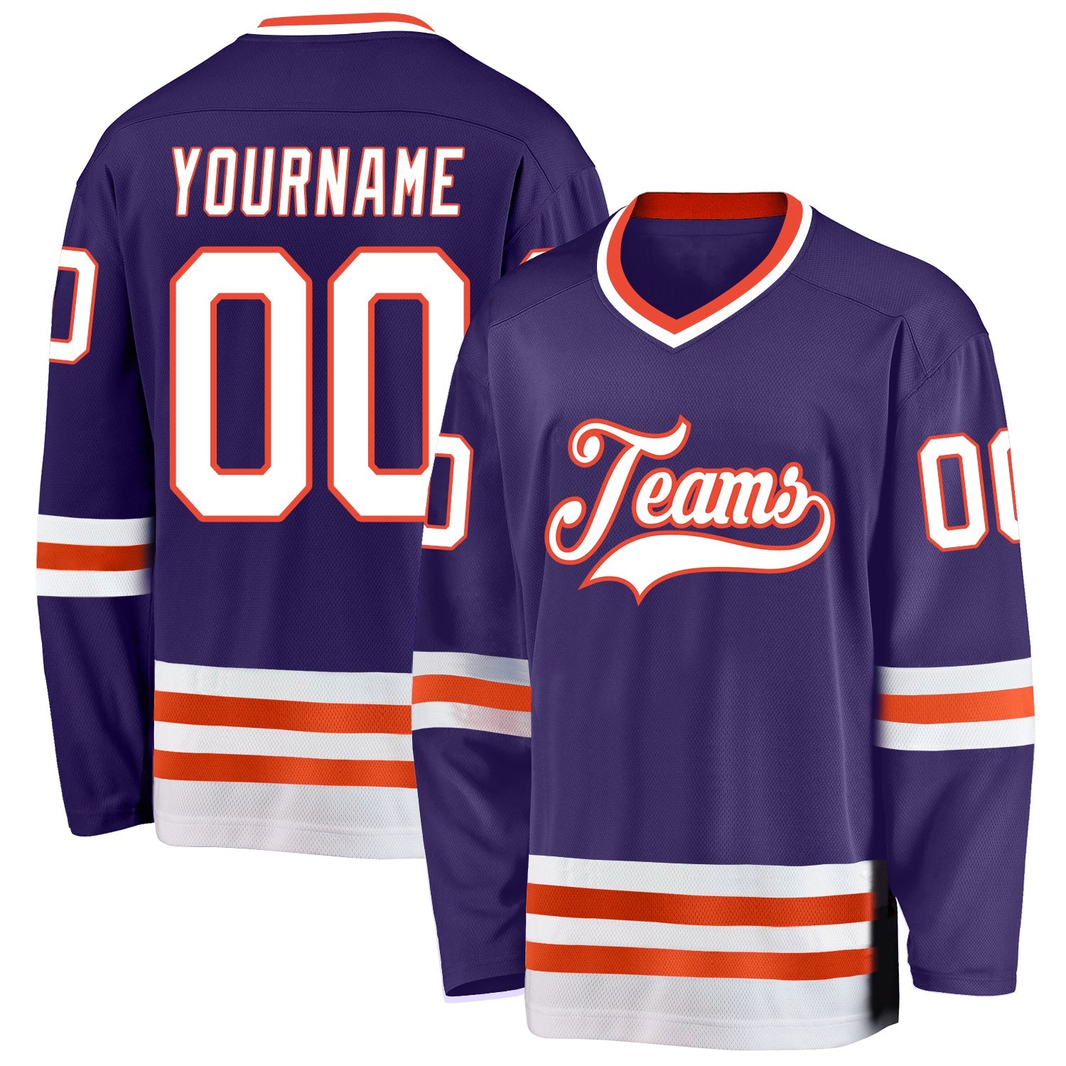 Custom Purple White-Orange Hockey Jersey - Main View
