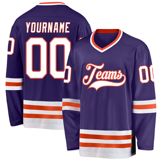 Custom Purple White-Orange Hockey Jersey - Main View