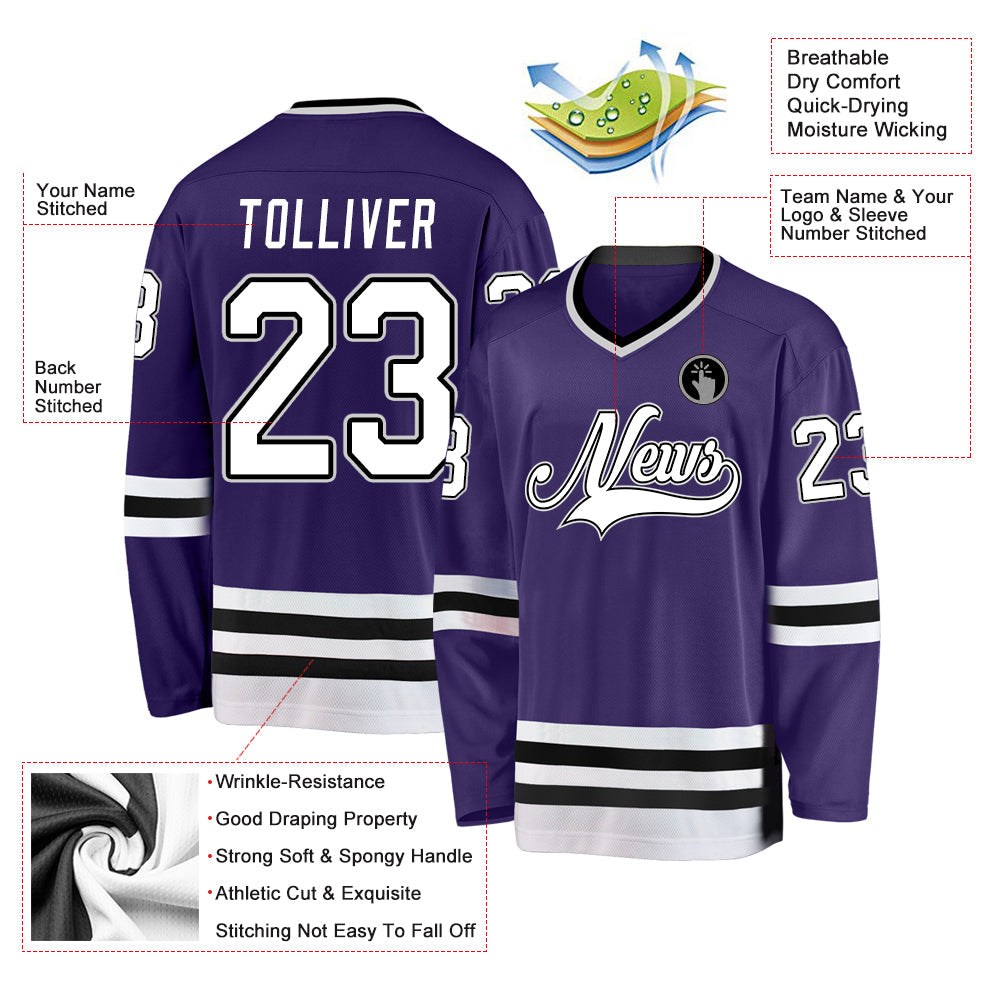 Custom Purple White-Black Hockey Jersey view 2