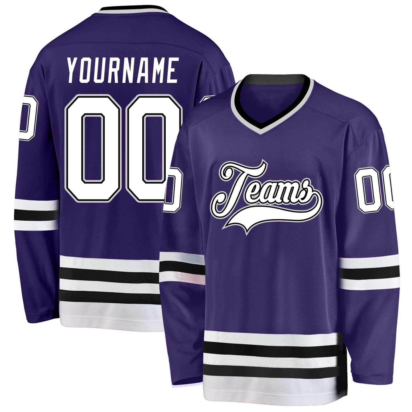 Custom Purple White-Black Hockey Jersey - Main View