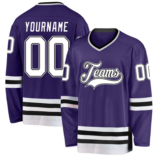 Custom Purple White-Black Hockey Jersey - Main View