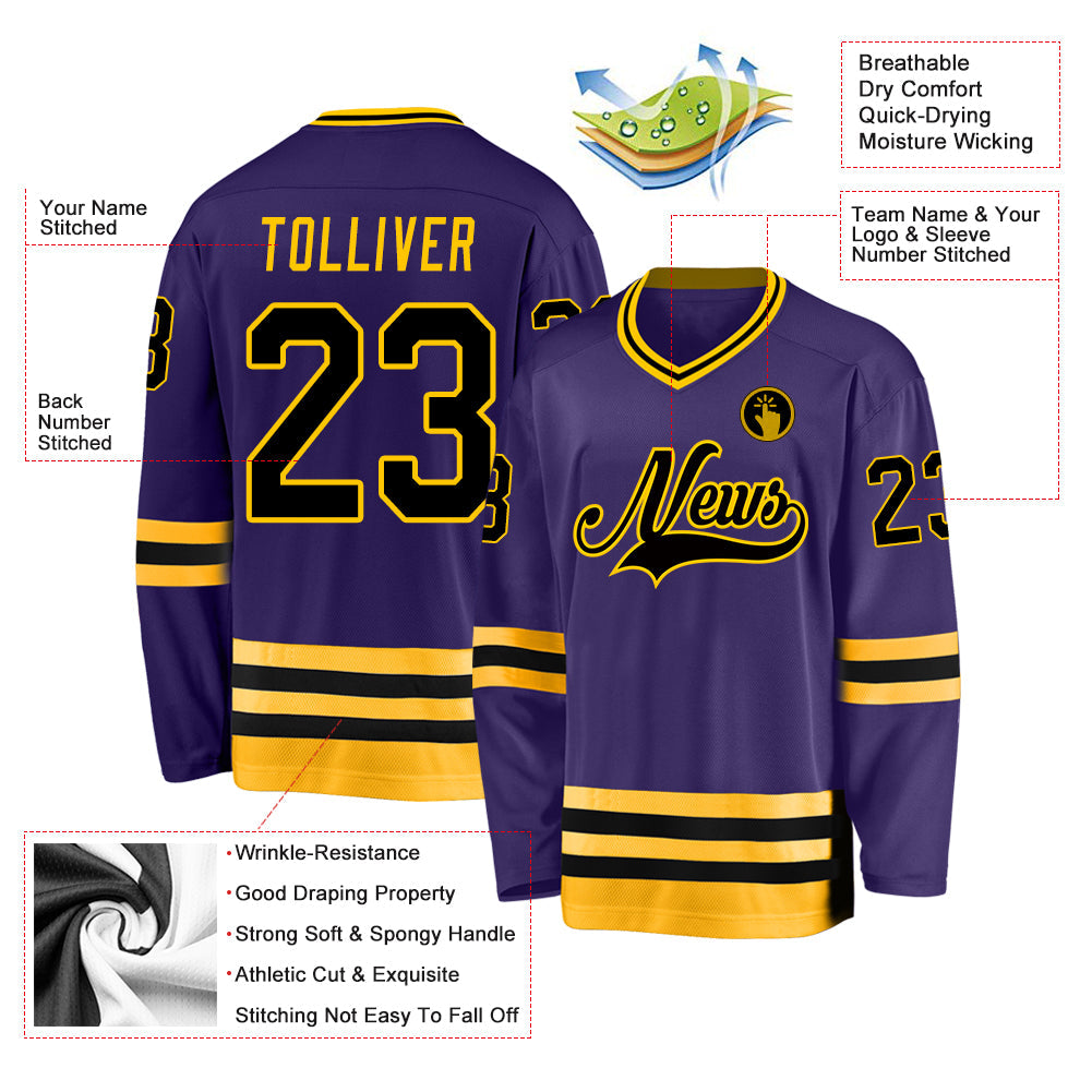Custom Purple Black-Gold Hockey Jersey view 2