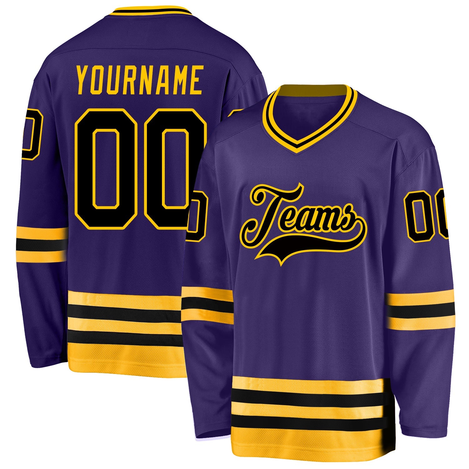 Custom Purple Black-Gold Hockey Jersey - Main View