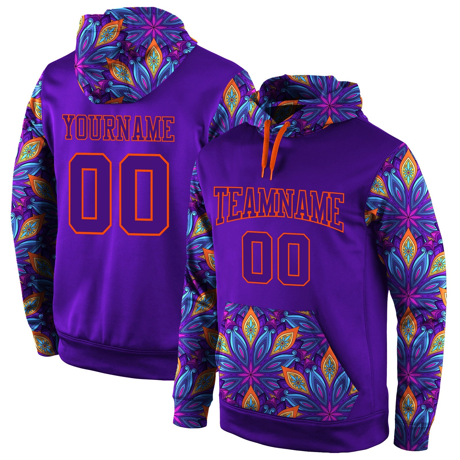 Custom Stitched Purple Purple-Orange 3D Pattern Design Sports Pullover Sweatshirt Hoodie - Main View