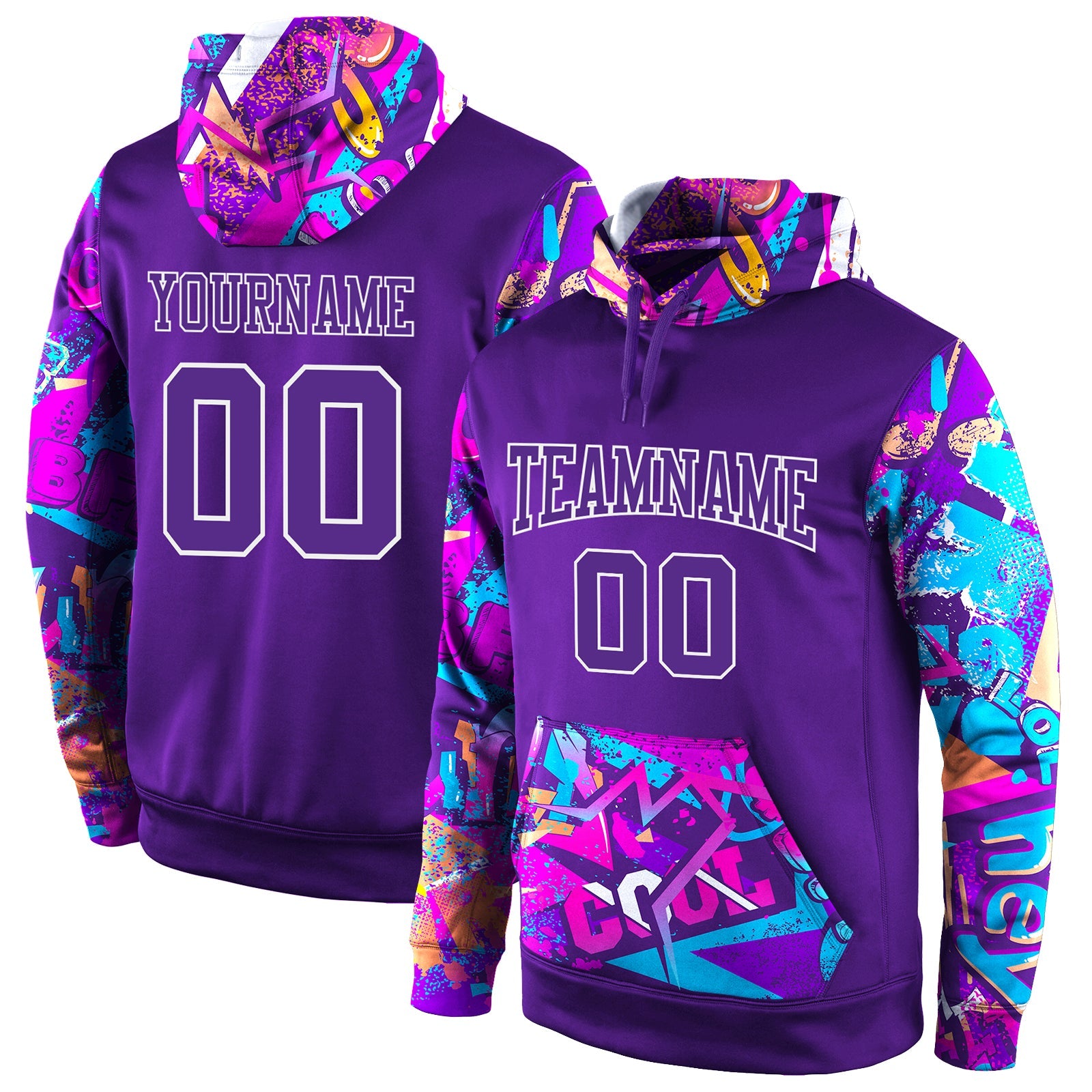 Custom Stitched Purple Purple-White 3D Pattern Design Sports Pullover Sweatshirt Hoodie - Main View