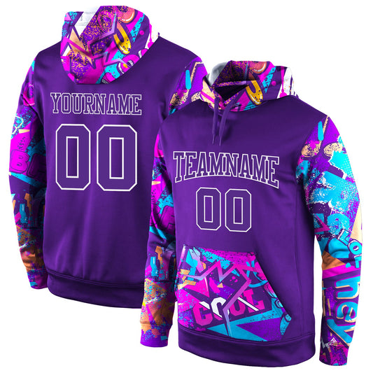 Custom Stitched Purple Purple-White 3D Pattern Design Sports Pullover Sweatshirt Hoodie - Main View