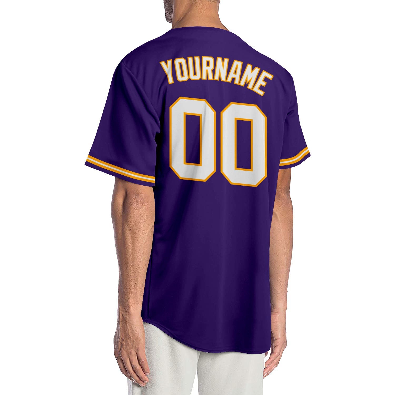 Custom Purple White-Gold Authentic Baseball Jersey view 2