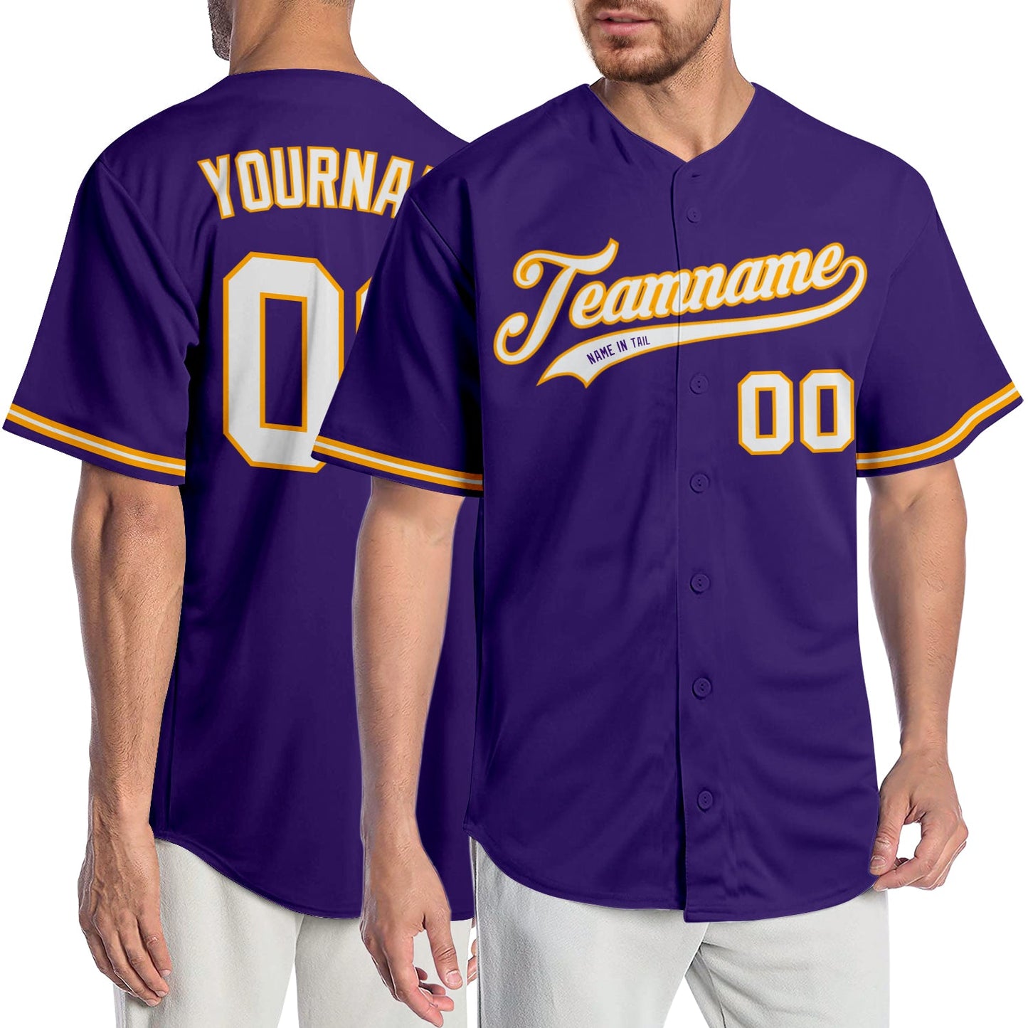 Custom Purple White-Gold Authentic Baseball Jersey - Main View