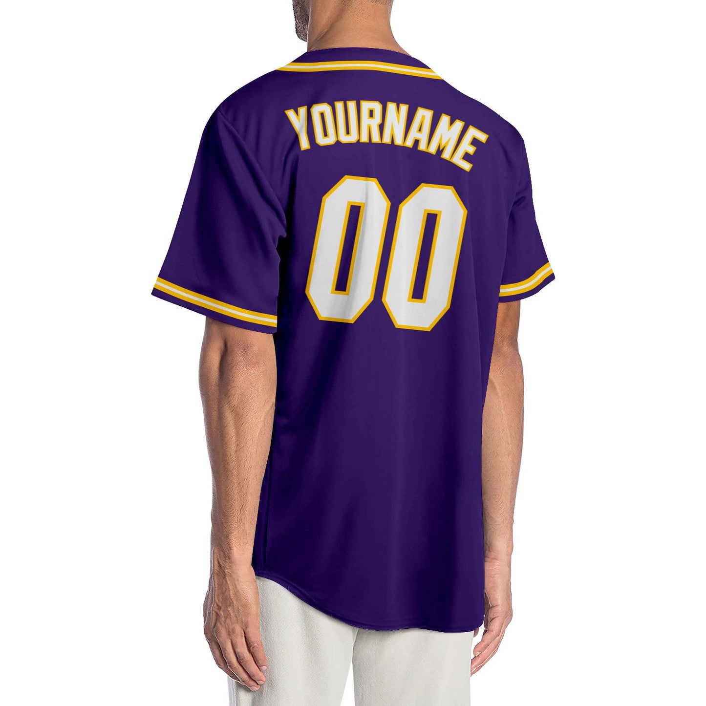 Custom Purple White-Gold Authentic Baseball Jersey view 2