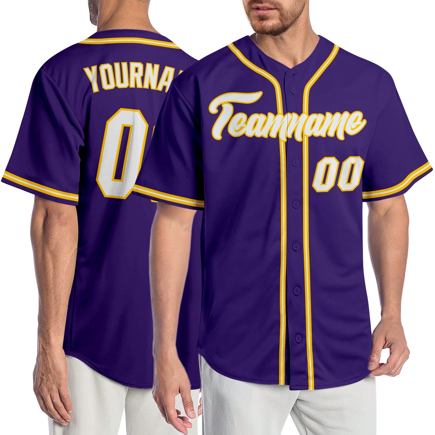 Custom Purple White-Gold Authentic Baseball Jersey - Main View