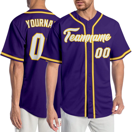 Custom Purple White-Gold Authentic Baseball Jersey - Main View