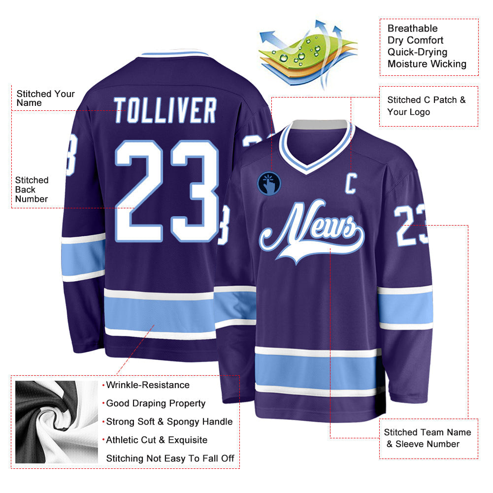 Custom Purple White-Light Blue Hockey Jersey view 2