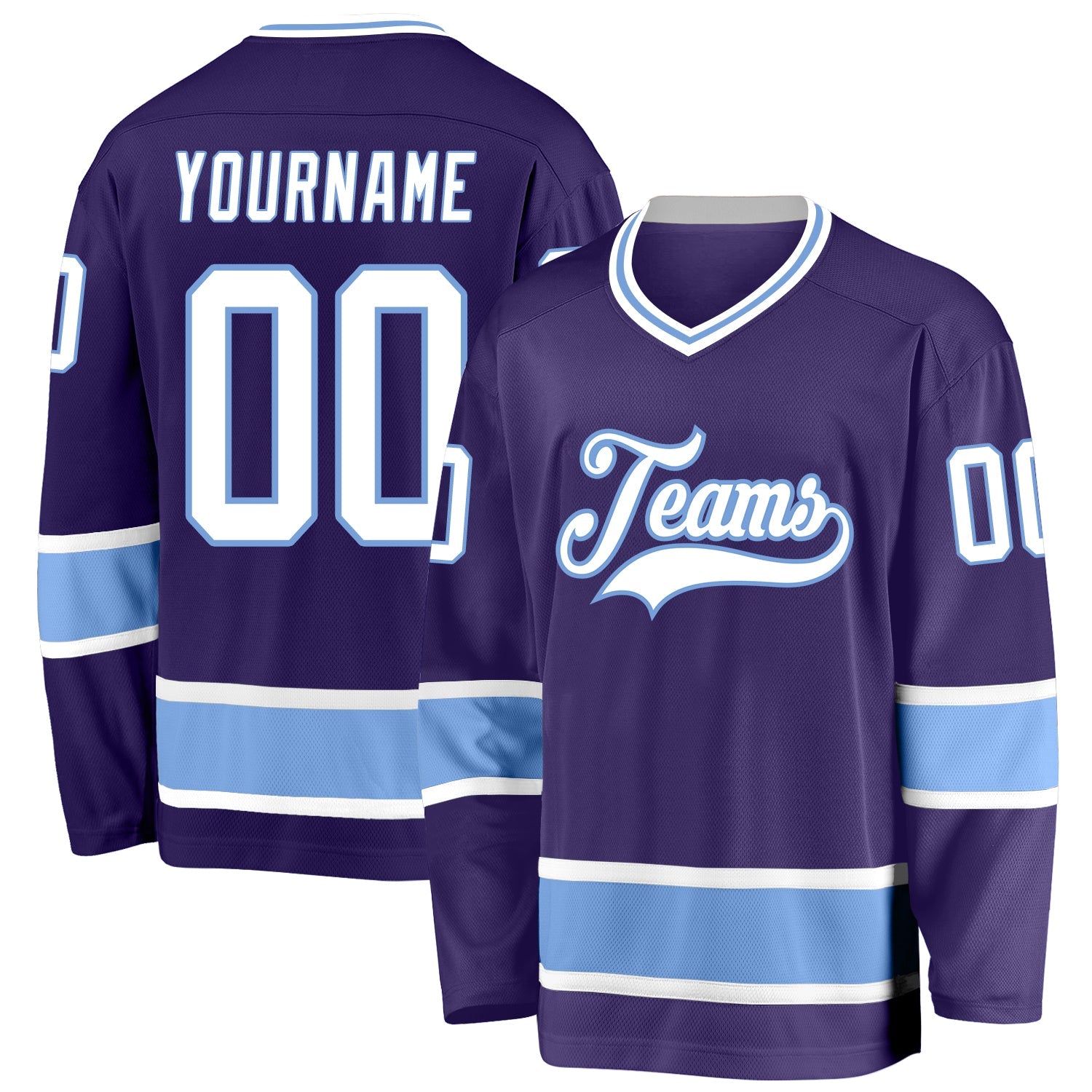 Custom Purple White-Light Blue Hockey Jersey - Main View