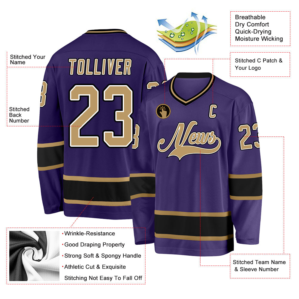 Custom Purple Old Gold-Black Hockey Jersey view 2