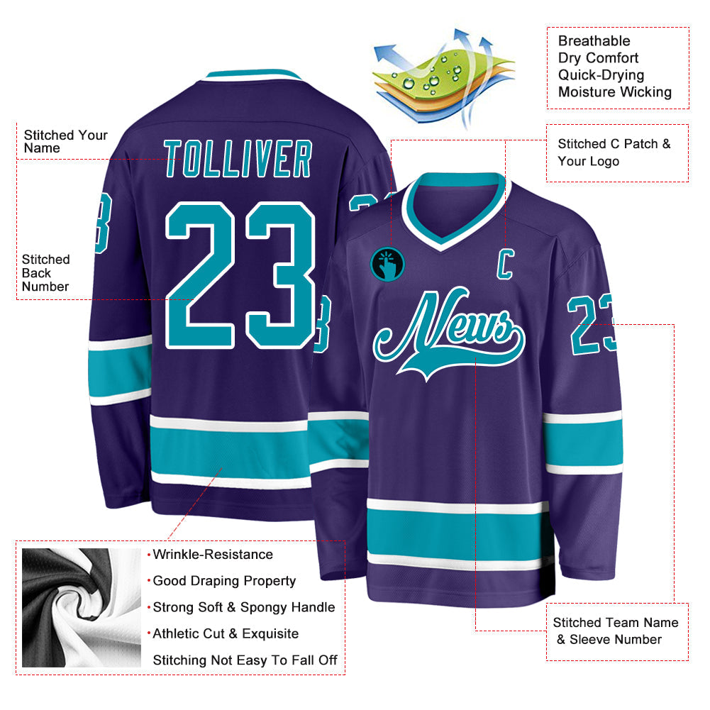 Custom Purple Teal-White Hockey Jersey view 2
