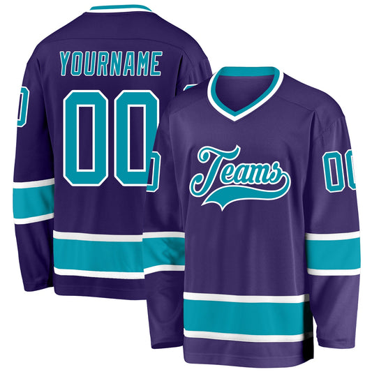 Custom Purple Teal-White Hockey Jersey - Main View