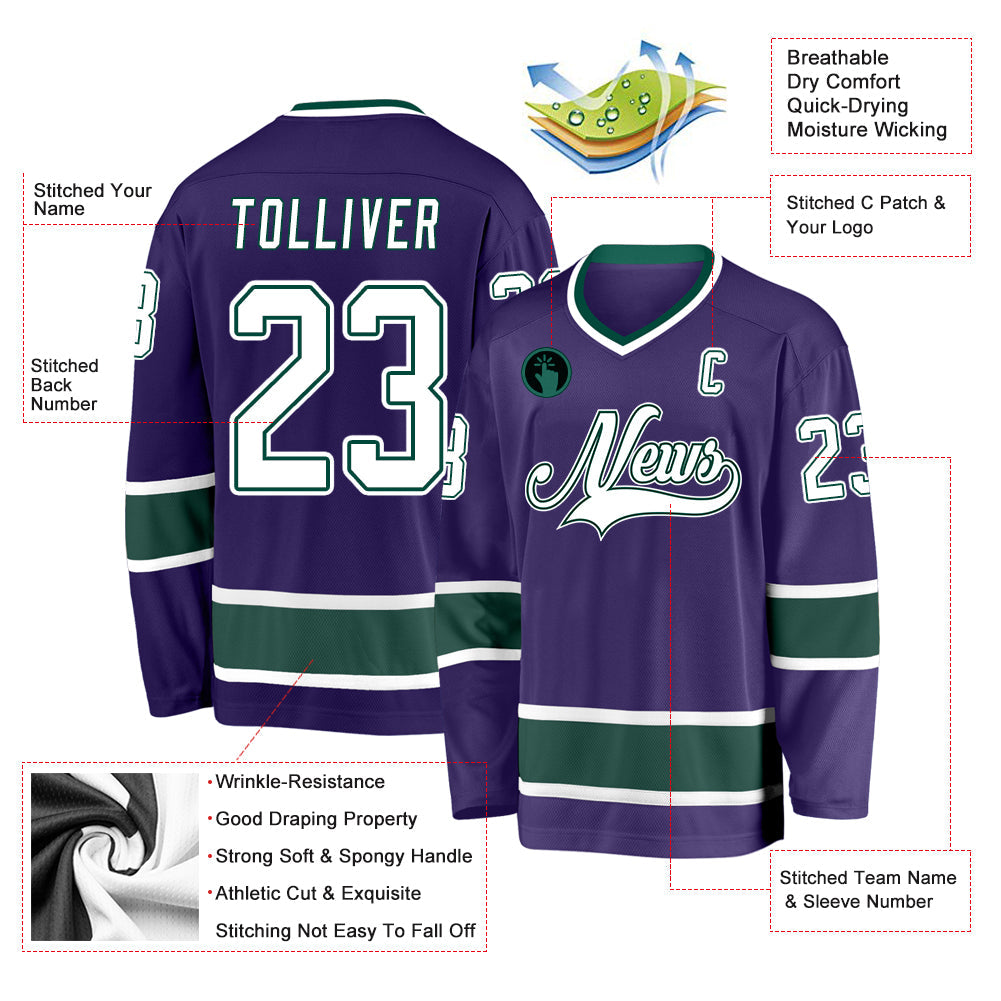 Custom Purple White-Green Hockey Jersey view 2