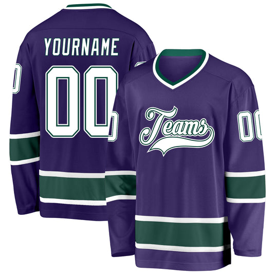 Custom Purple White-Green Hockey Jersey - Main View