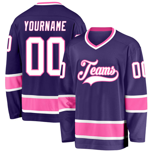 Custom Purple White-Pink Hockey Jersey - Main View